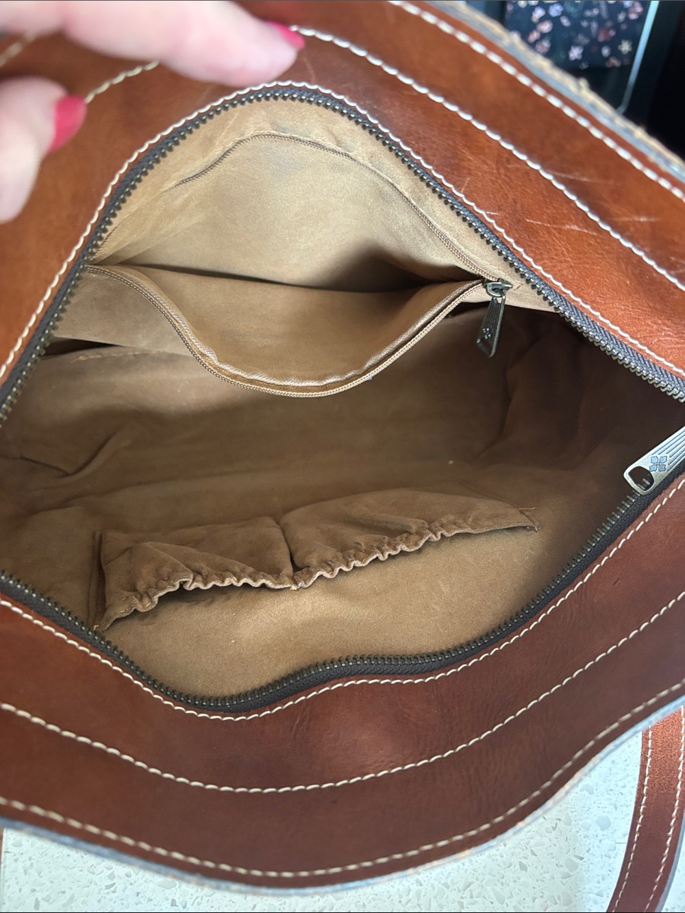 Patricia Nash Brown Leather-Trim Floral Shoulder Tote - Picture 4 of 4